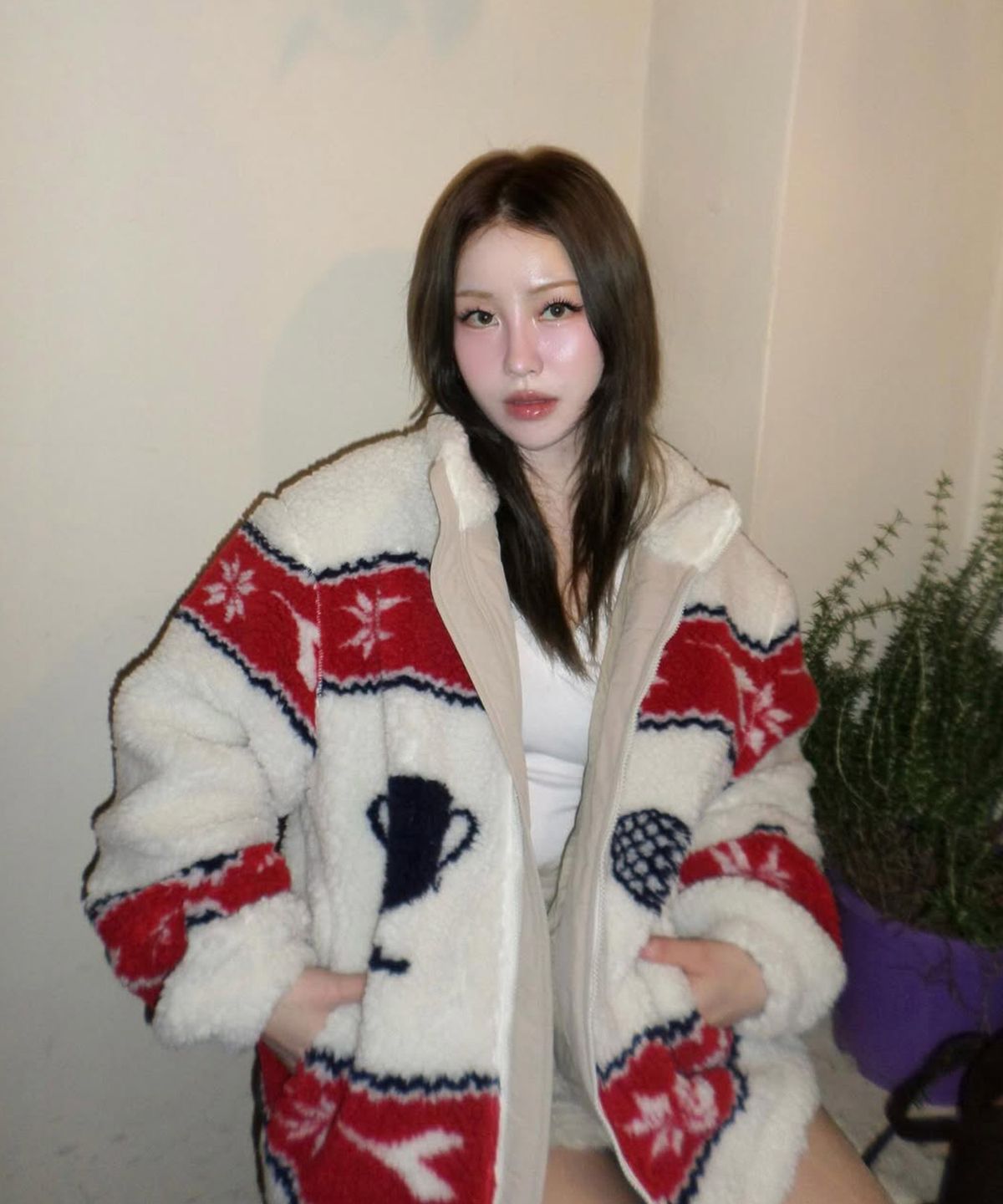 디아도라(diadora) 모르비 패턴 플리스 자켓 IVORY