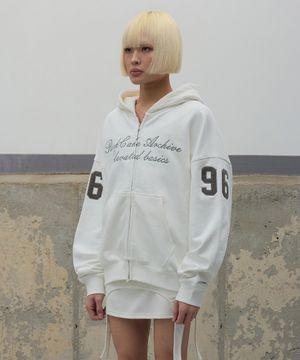96 Script Zip Up Hoodie - White
