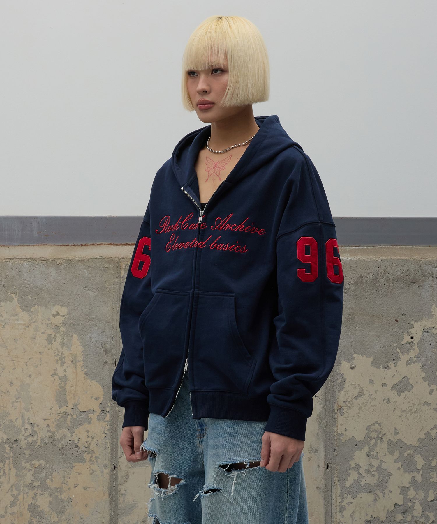 MUSINSA公式 | ROCKCAKE 96 Script Zip Up Hoodie - Navy