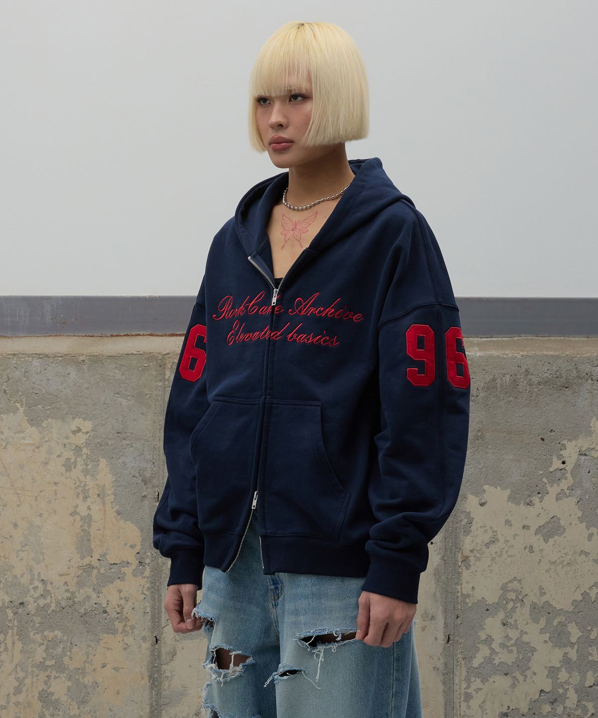 락케이크(ROCKCAKE) 96 Script Zip Up Hoodie - Navy