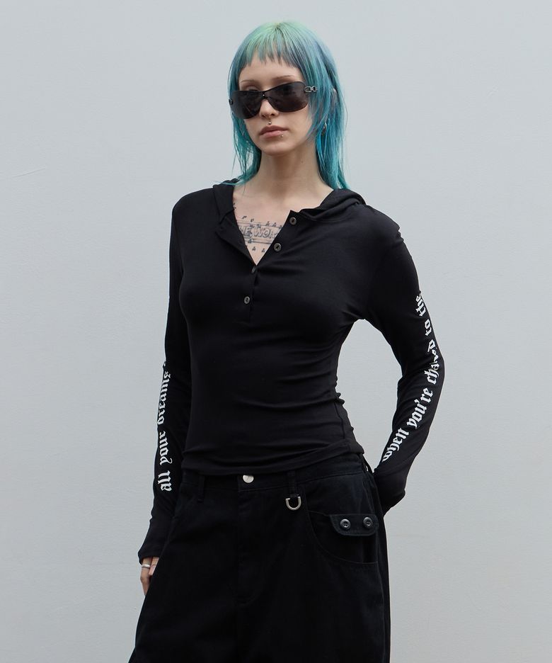 Sleeve Lettering Hoodie - Black