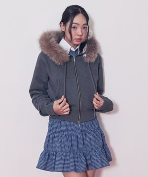Eco-Friendly Fur Hooded Zip-Up_Dark Gray