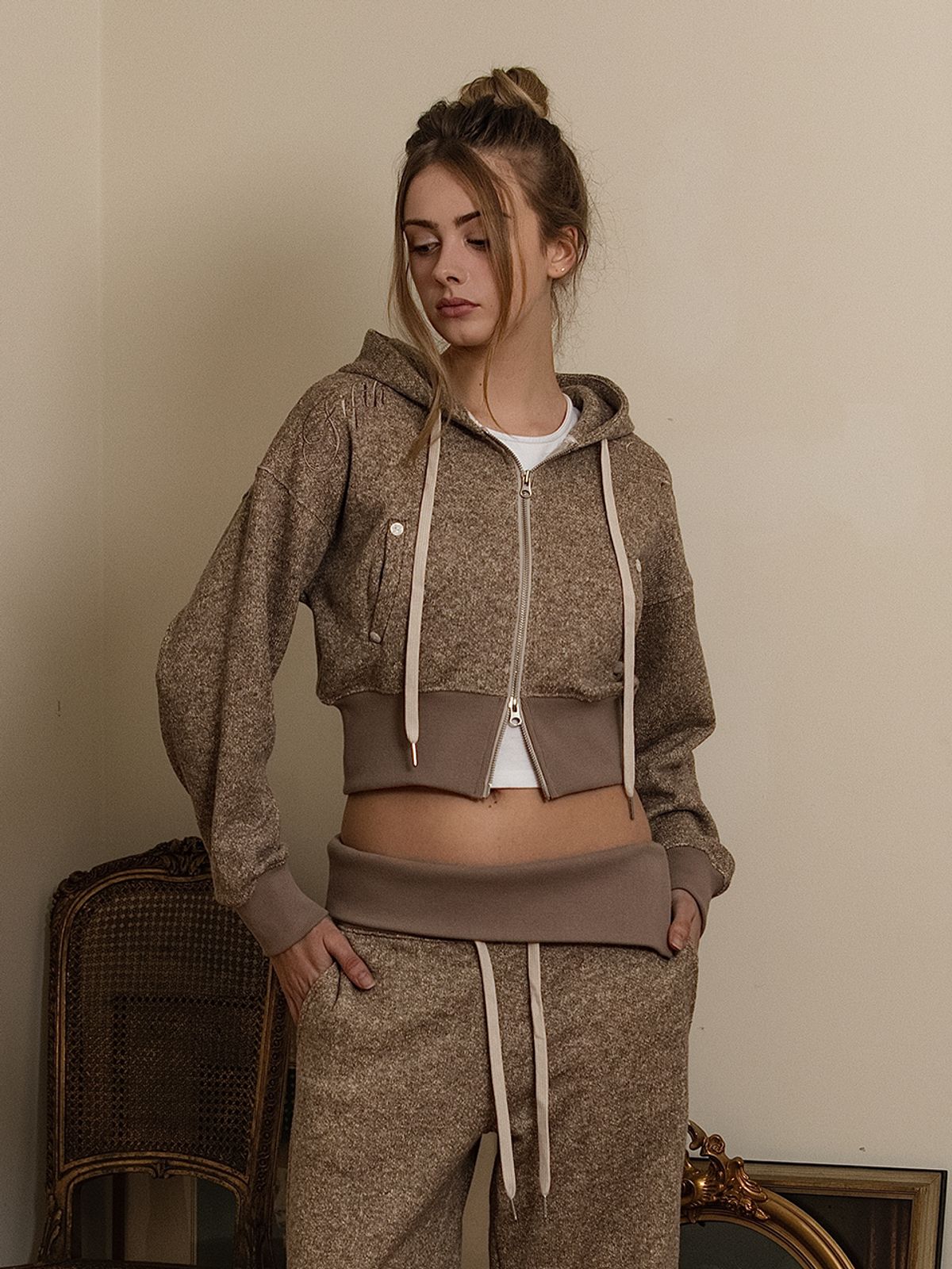 피프트 에일리어스(FIFTHALIAS) Bokashi cozy hood zip-up  Mocha brown