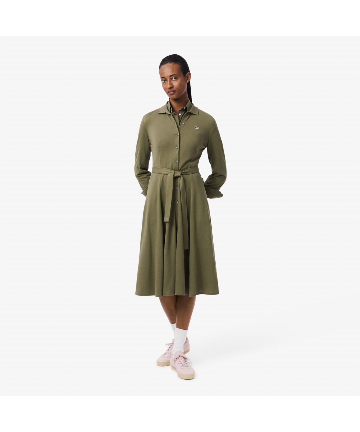 라코스테(LACOSTE) 여성 핏앤플레어 벨티드 폴로 드레스 EF5299-55N E9F