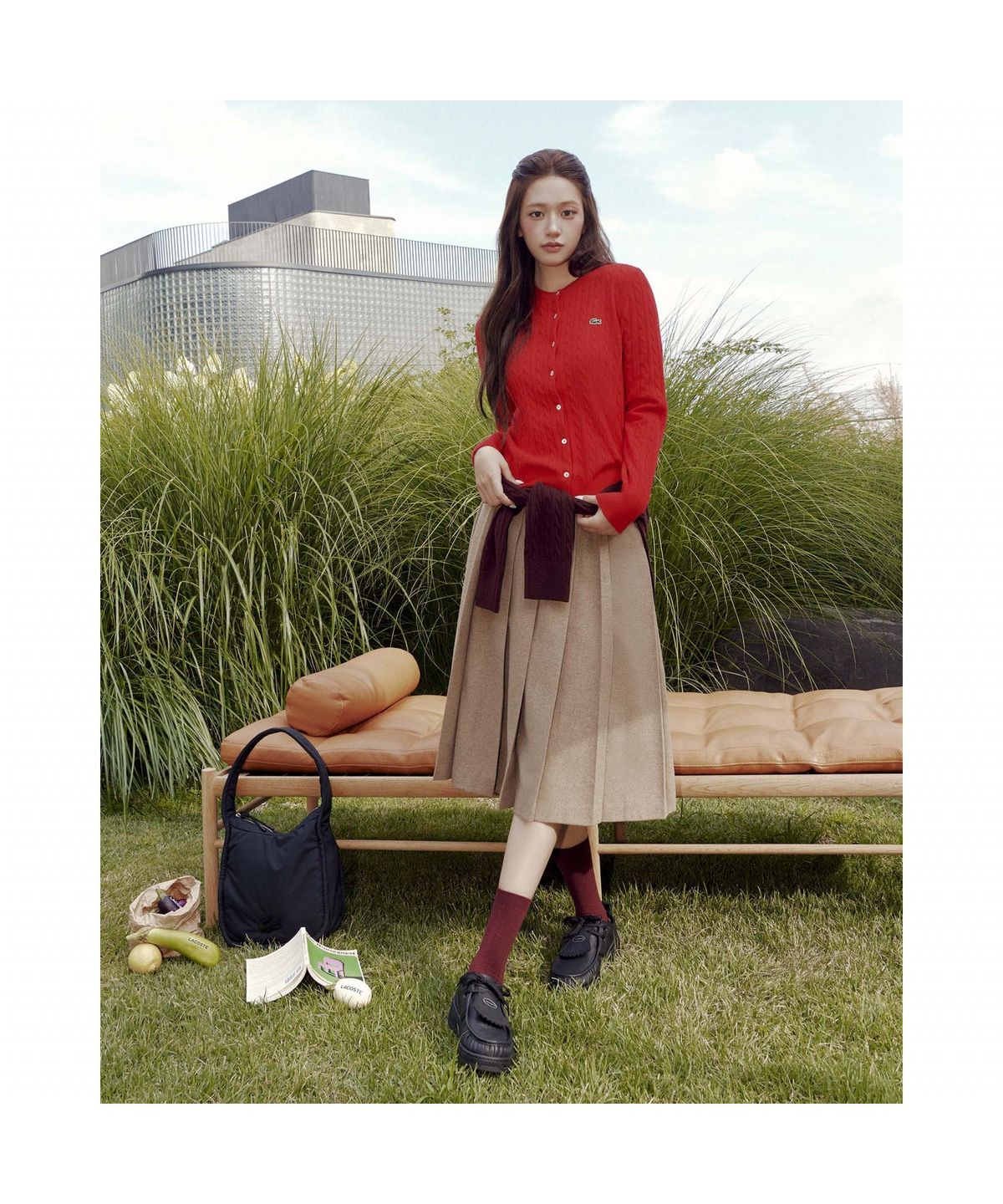 라코스테(LACOSTE) 여성 울 플리츠 미디스커트 JF427E-55N DPC