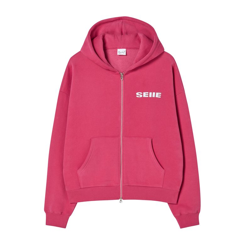 네온 아플리케 허그 후드집업 Cherry Pink