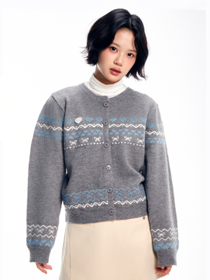 와펜 하트 패턴 가디건 - 차콜