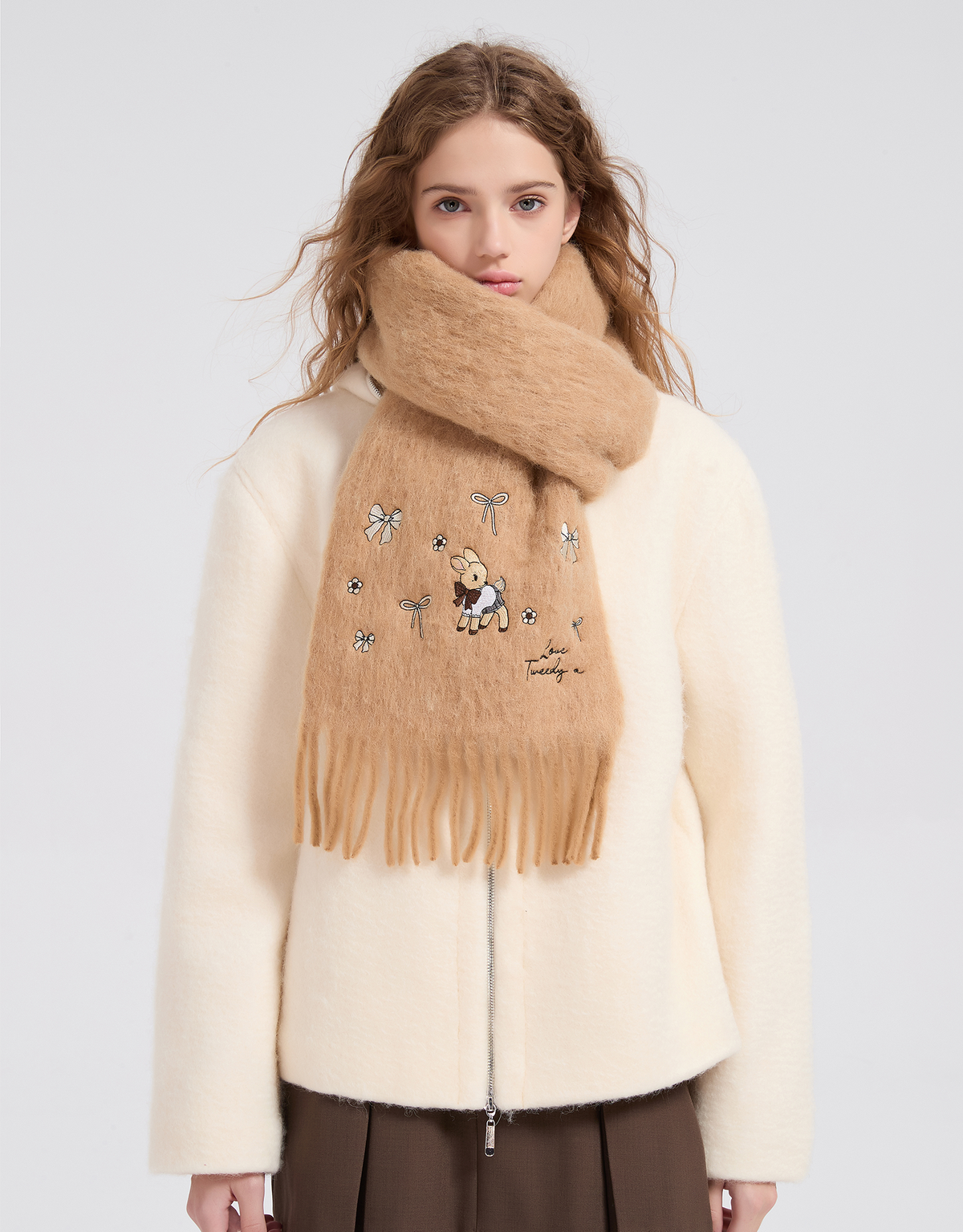 트위디아(TWEEDY-A) Dia Love Ribbon Muffler Camel