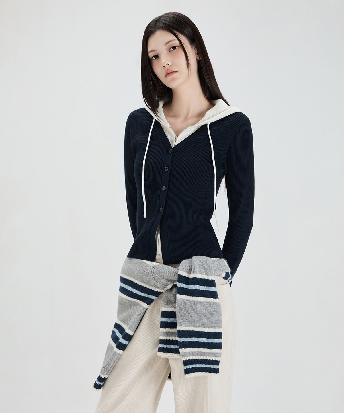 미쏘(MIXXO) 후드 레이어드 가디건_MIWCKG94QT