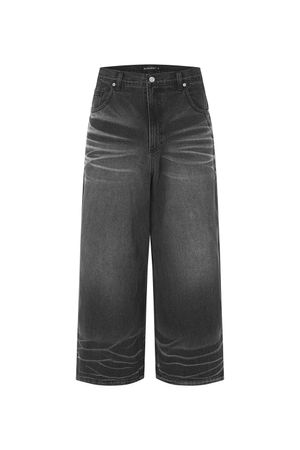 본 커팅 데님 와이드 팬츠 블랙