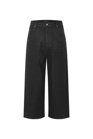 본 커팅 와이드 버니시드 팬츠 블랙