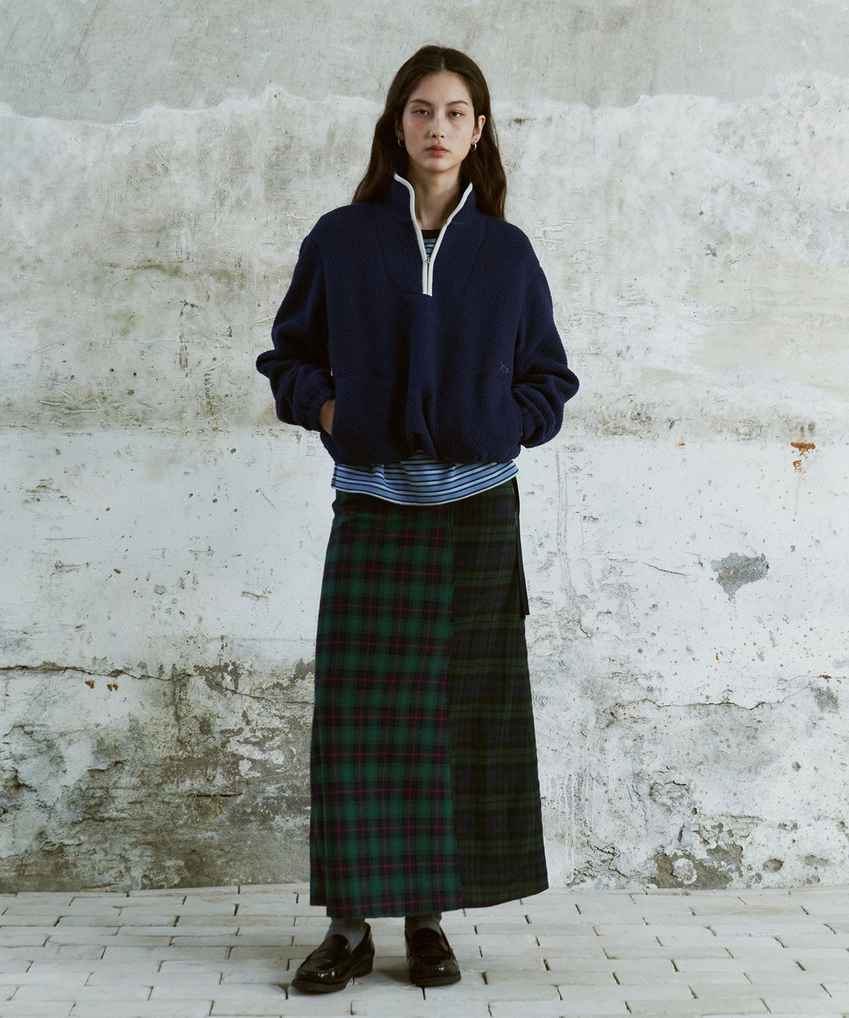 프리터(FRITUR) Tartan Check Maxi Skirt Green_F254SK01