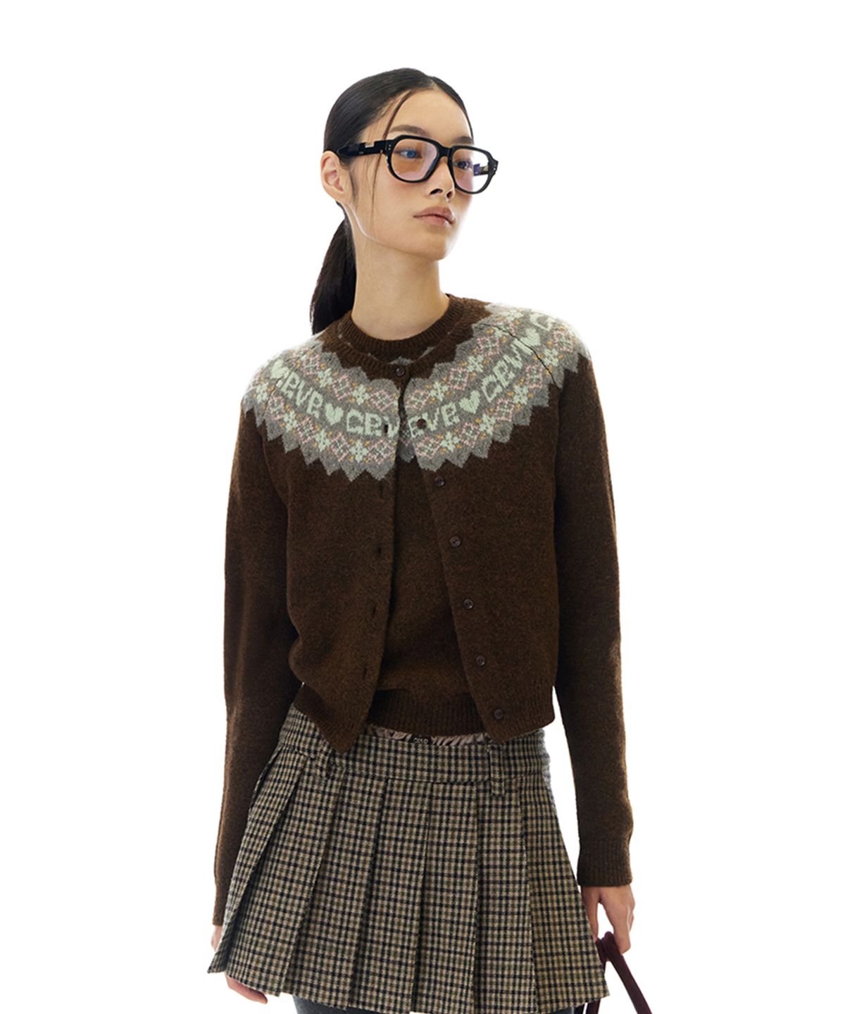 그로브(GROVE) BONA NORDIC KNIT CARDIGAN (BROWN)