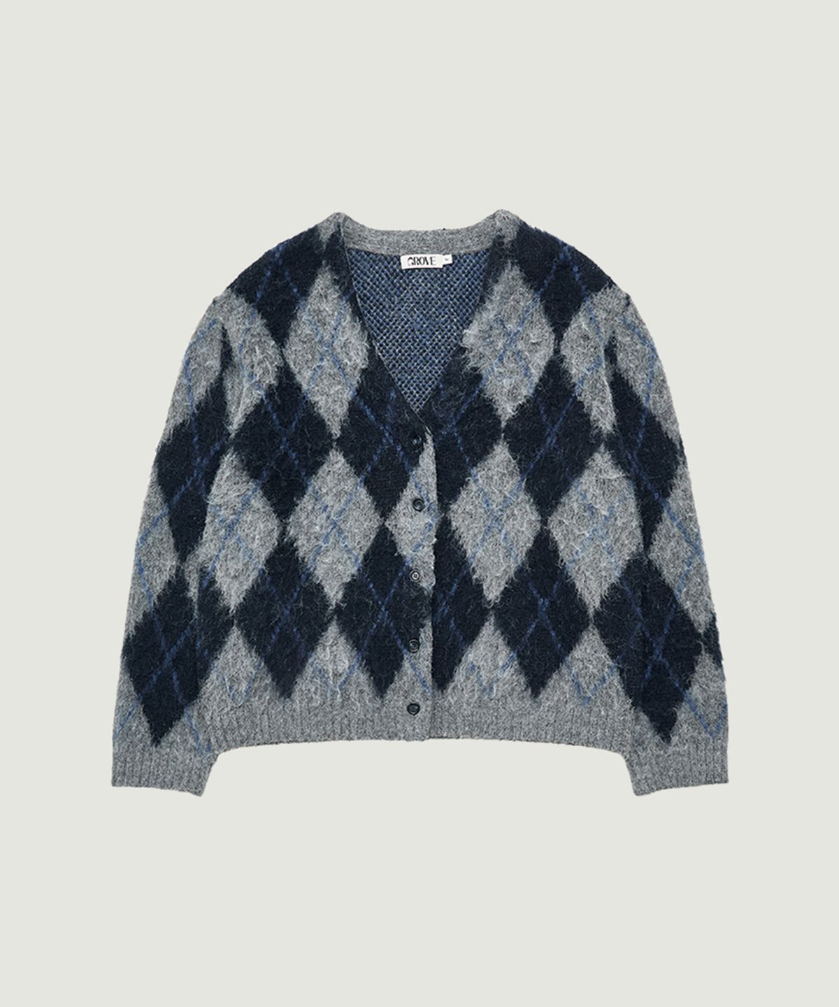그로브(GROVE) ARIA BRUSHED ARGYLE CARDIGAN (NAVY)