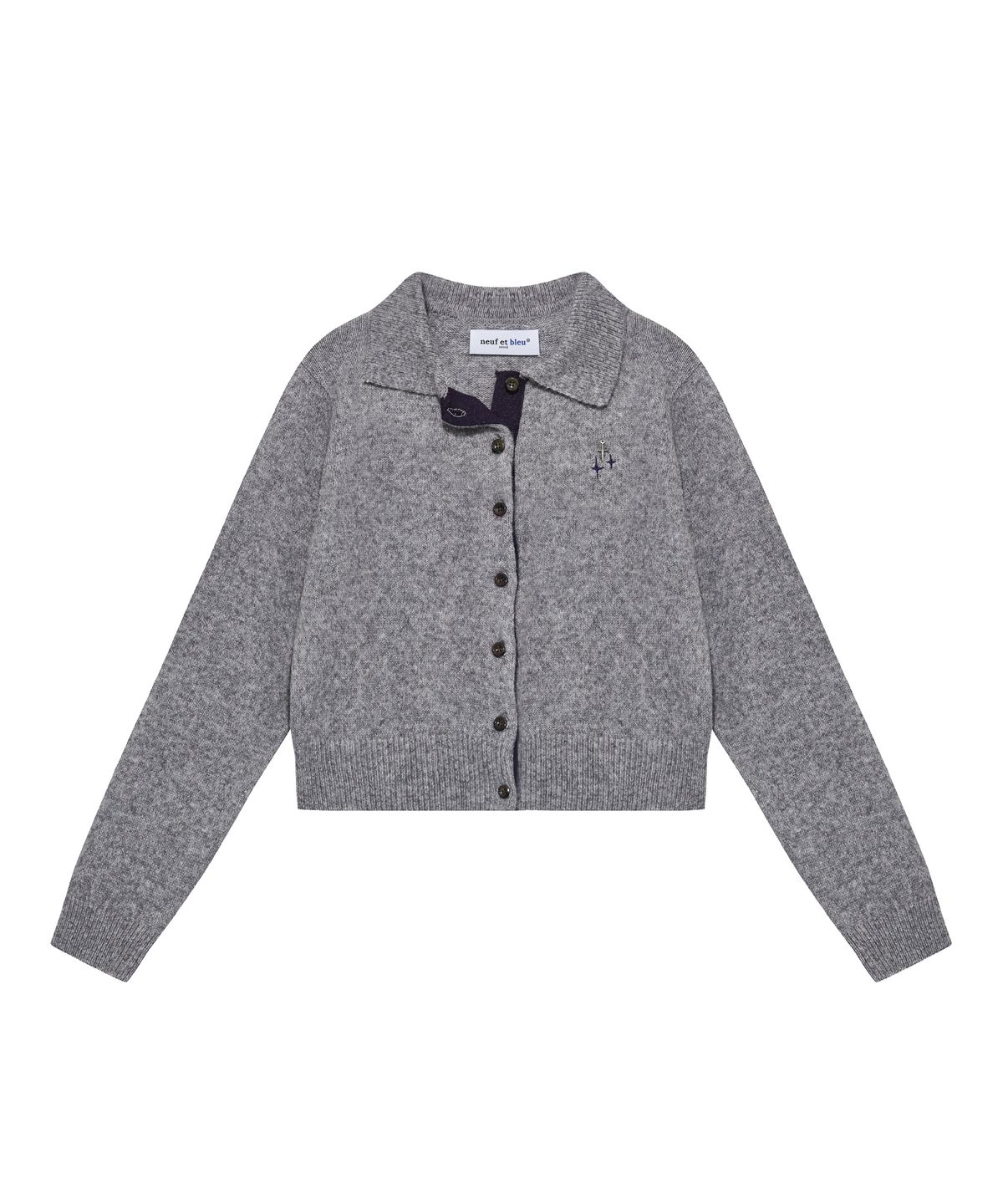 누프에블루(NEUFETBLEU) NEB metal shine two tone cardigan (gray)