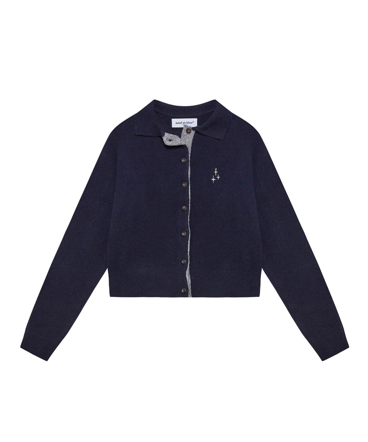 누프에블루(NEUFETBLEU) NEB metal shine two tone cardigan (navy)