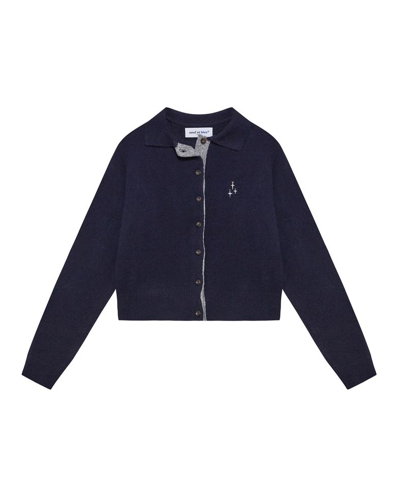 NEB metal shine two tone cardigan (navy)