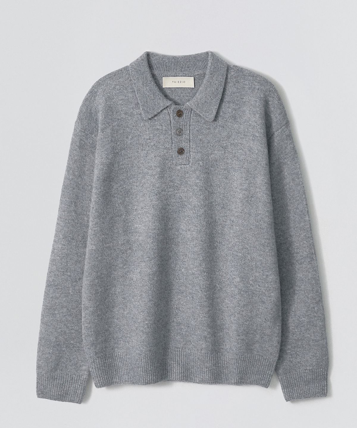 이지오(EZIO) Natural Button Collar Knit_Melange Grey