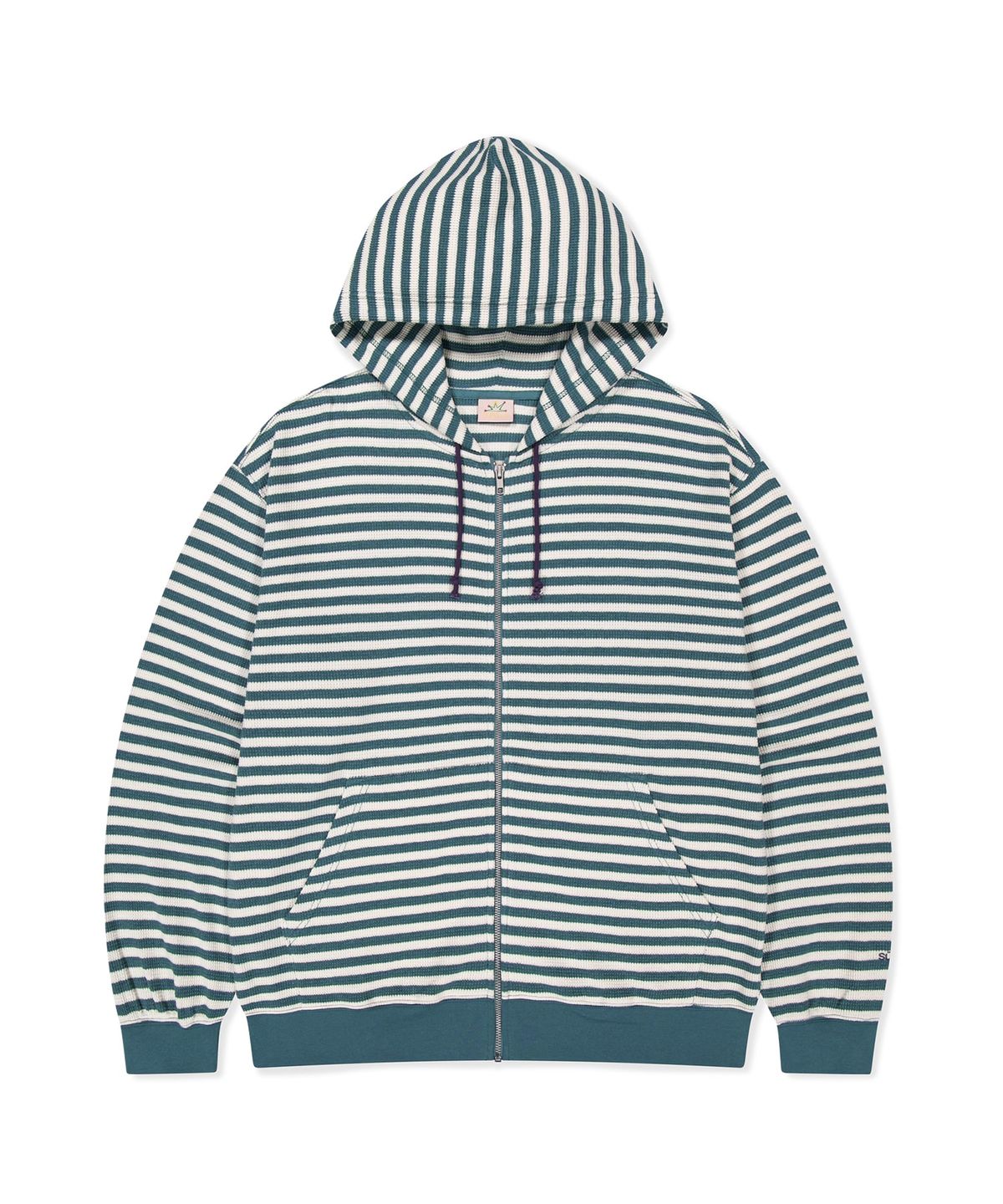 썬러브투어(SUNLOVETOUR) [HOME ALONe] Striped Waffle Zip Up Hoodie Blue