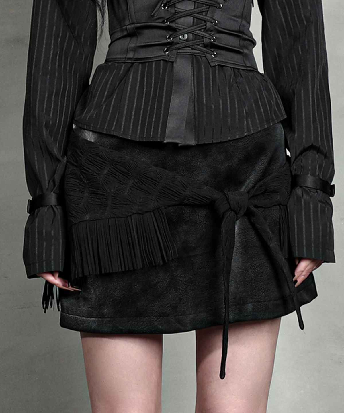 달링유어배드(DARLING, YOU'RE BAD) FRINGE WRAP LEATHER SKIRT #BLACK