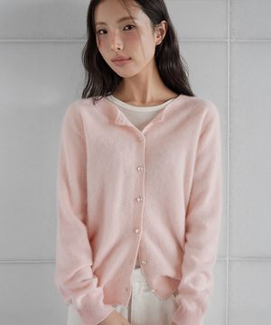 CASH WOOL PENDANT OBJET BUTTON CARDIGAN, PINK