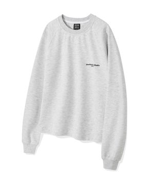 뒷 프린팅 포인트 맨투맨 크롭 티셔츠[화이트멜란지]