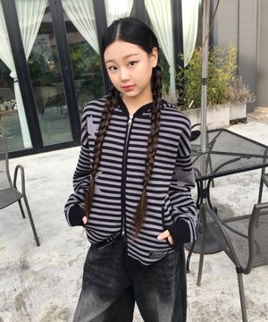 스트라이프 별 후드 가디건