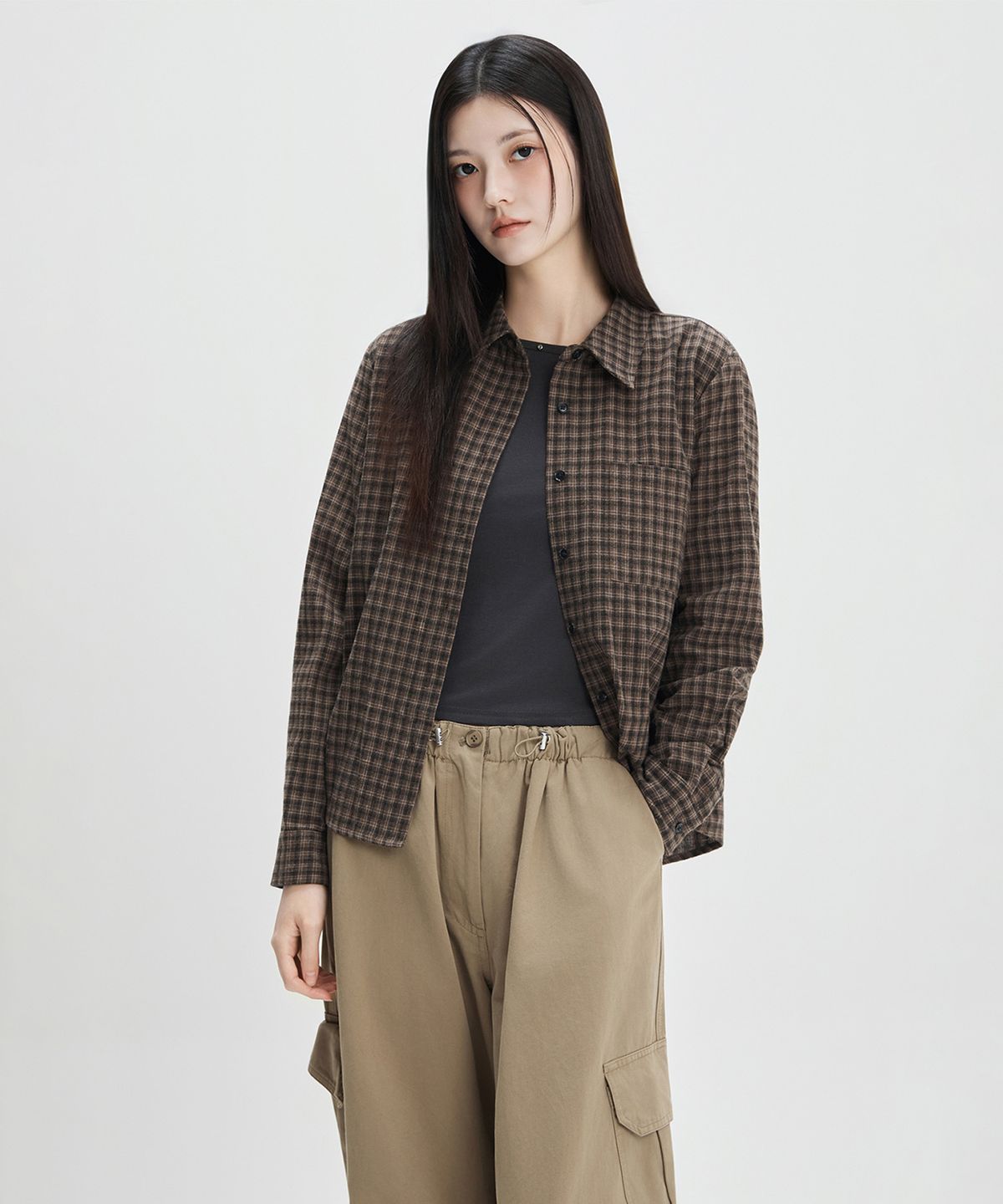 미쏘(MIXXO) 정핏 체크 셔츠 RE YWFT20C_MIWYWG10QC