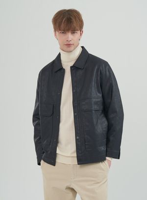 비건 레더 블루종 자켓_블랙