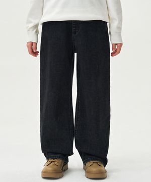 엑스트라 와이드 데님 팬츠 [워시드 블랙]