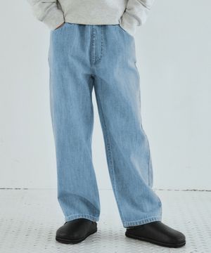 린넨 라이크 레귤러 핏 밴딩 데님 팬츠 [라이트 인디고]