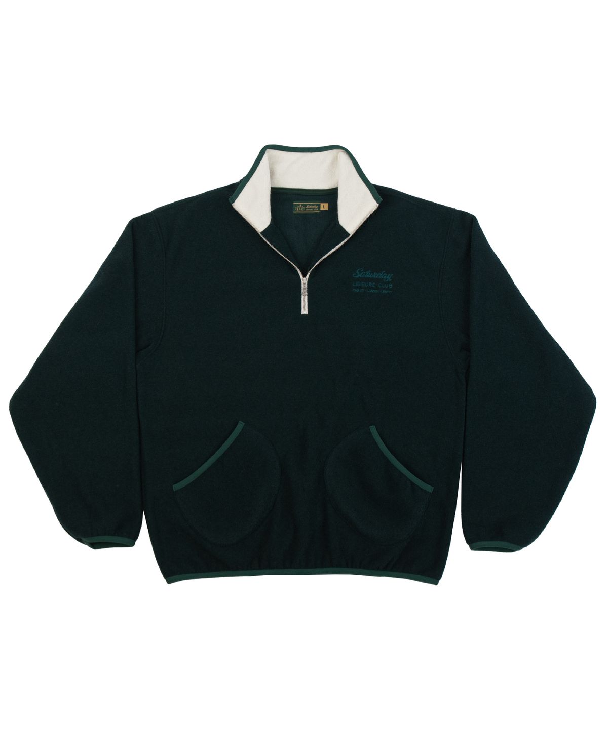 세러데이 레저 클럽(SATURDAY LEISURE CLUB) Leisure Terry Fleece Half Zip-Up Sweater(Unisex) - British Racing Green & Ivory