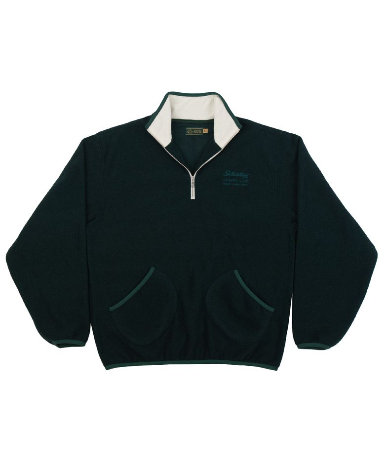 Leisure Terry Fleece Half Zip-Up Sweater(Unisex) - British Racing Green & Ivory