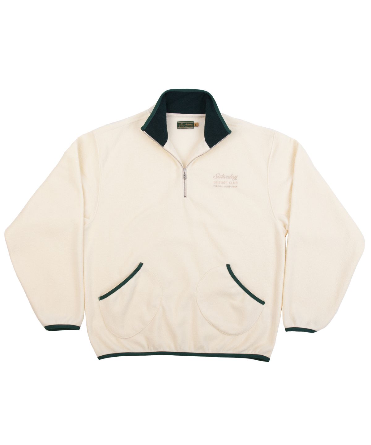 세러데이 레저 클럽(SATURDAY LEISURE CLUB) Leisure Terry Fleece Half Zip-Up Sweater(Unisex) - Ivory & British Racing Green