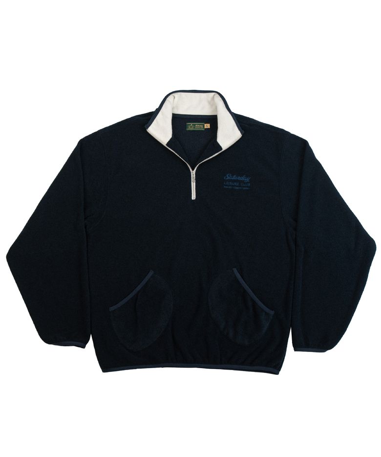 Leisure Terry Fleece Half Zip-Up Sweater(Unisex) - Navy & Ivory