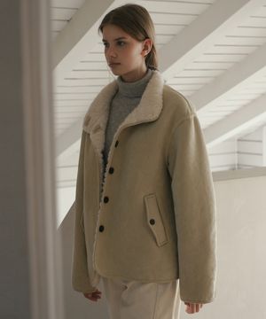 하이넥 무스탕 자켓 - 라이트 카키