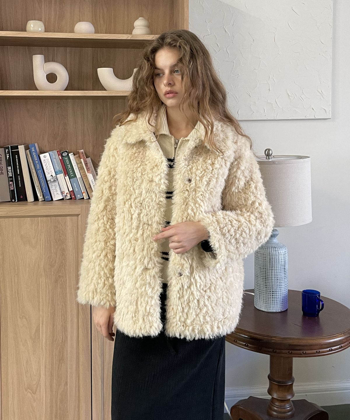 딜라이디(DELIDI) Sheep fur half jacket (beige)