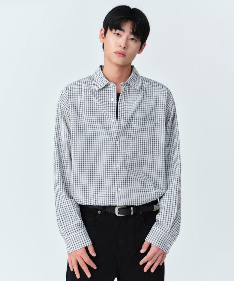 릴렉스드 스몰 플레이드 체크 셔츠 [라이트 그레이/블랙]