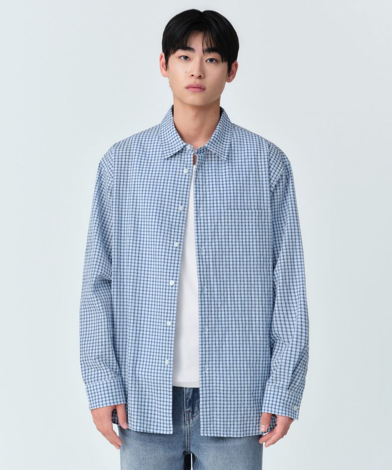 릴렉스드 스몰 플레이드 체크 셔츠 [스카이 블루/네이비]