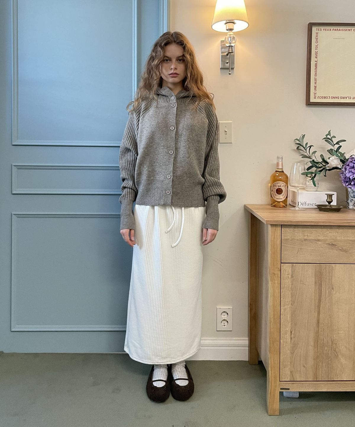 딜라이디(DELIDI) Halcyon corduroy long skirt (white)