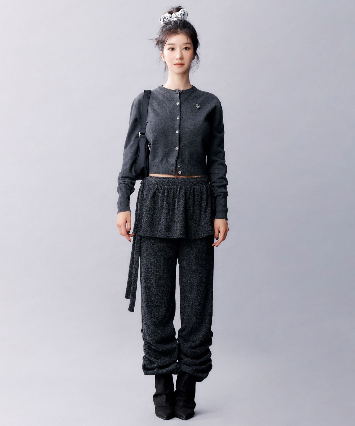 닉앤니콜(NICK&NICOLE) SHIRRING LAYERED SKIRT PANTS_CHARCOAL