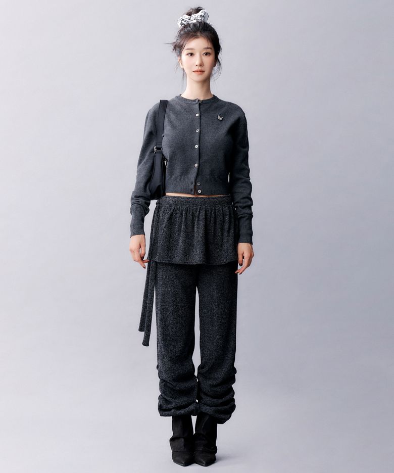[서예지 PICK] SHIRRING LAYERED SKIRT PANTS_CHARCOAL