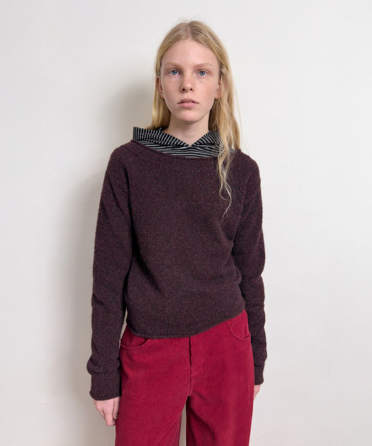 다이애그널(DIAGONAL) TWO WAY OFF SHOULDER KNIT (burgundy)