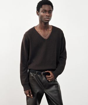 캐시미어 코튼 딥 브이넥 니트 (딥브라운)