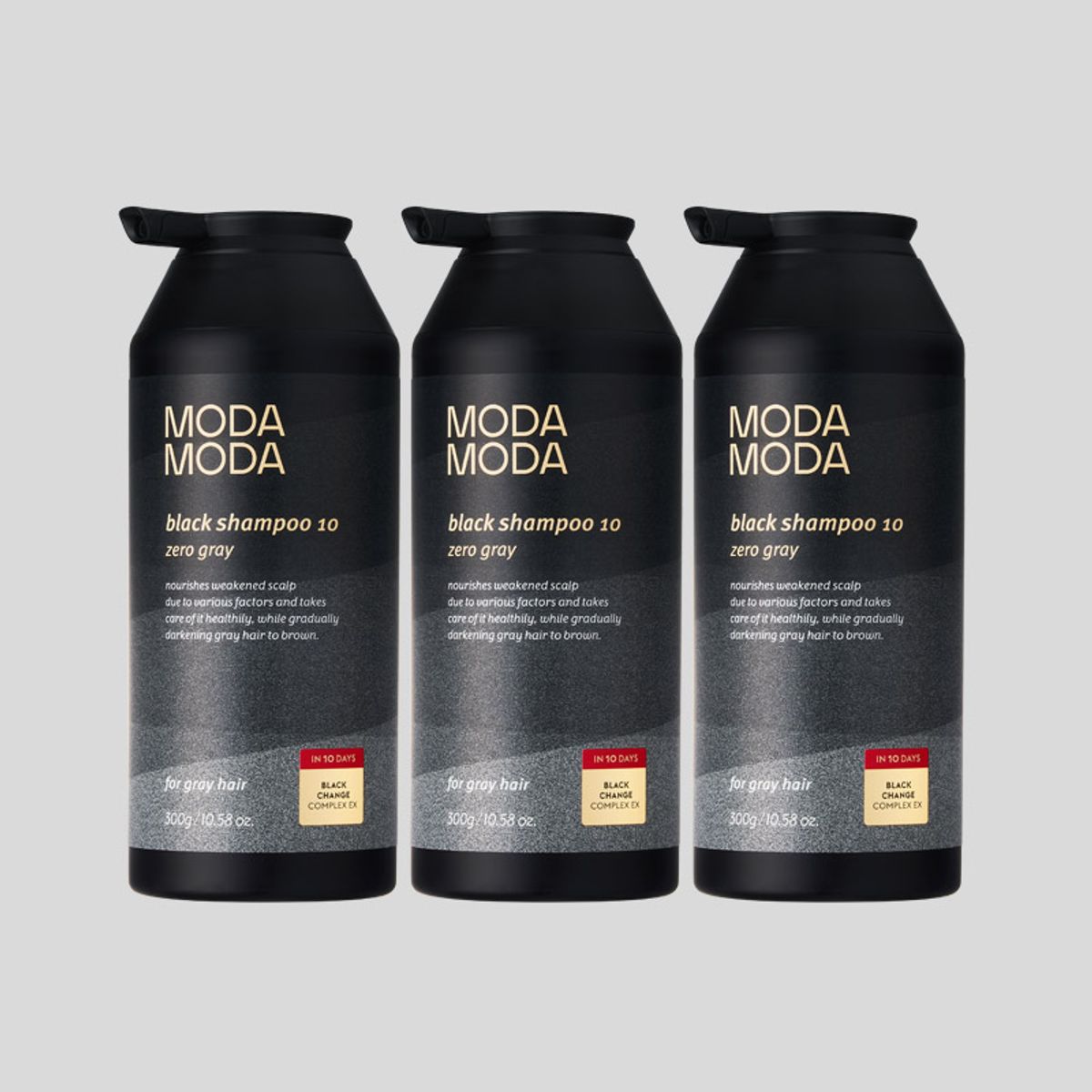 모다모다(MODAMODA) 제로 그레이 블랙 10 새치 케어 3세대 샴푸 300g 3통