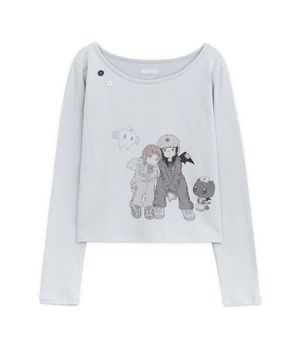 HUGYOURSKIN X JUBA 프린트 버튼 탑 (스카이블루)