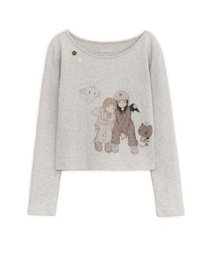 HUGYOURSKIN X JUBA 프린트 버튼 탑 (오트밀)