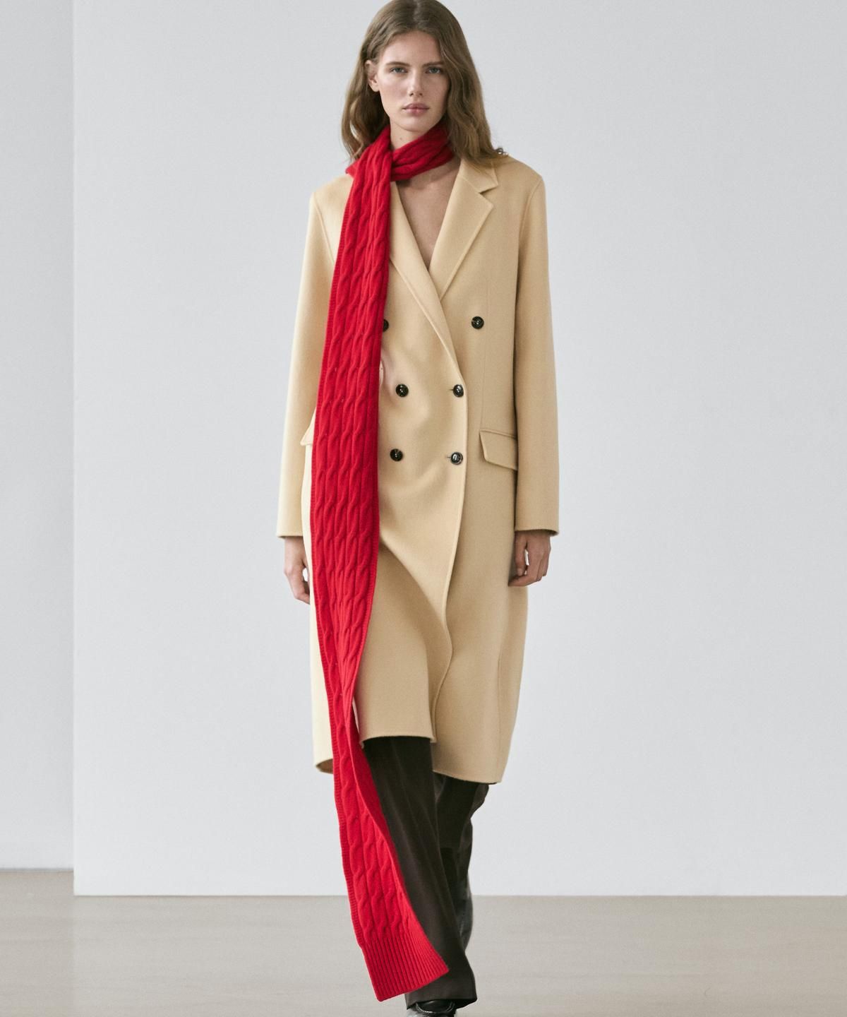 마시모두띠(MASSIMO DUTTI) 울 블렌드 롱 더블 브레스티드 코트