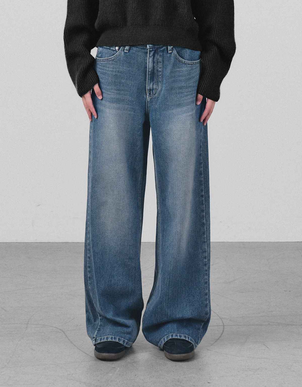 앤하츠(ANNEHEARTS) Classic Long Wide Denim Mid Blue