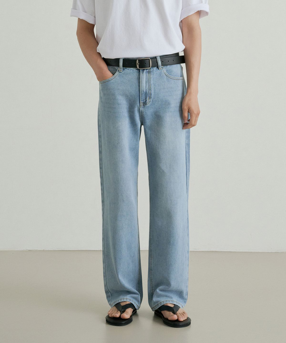 크레드먼스(CREEDMENS) 어반 뒷밴딩 세미와이드 데님(Light Blue)